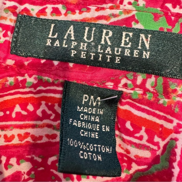 Lauren Ralph Lauren Women’s button Up Top Blouse Pink paisley 3/4 Sleeve Sz M/P - Picture 5 of 8